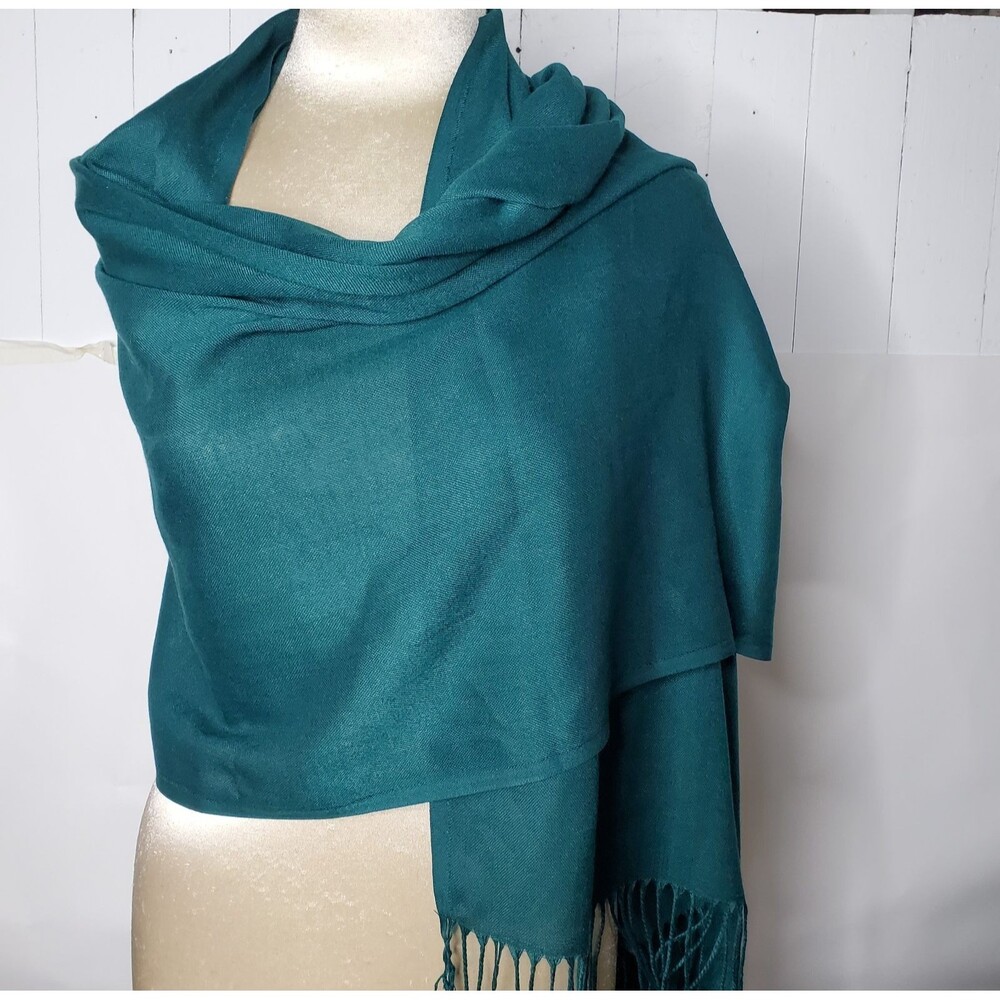 Forest Green Scarf Shawl Wrap 26x62" Fringe Lightweight All Seasons Boho Fest